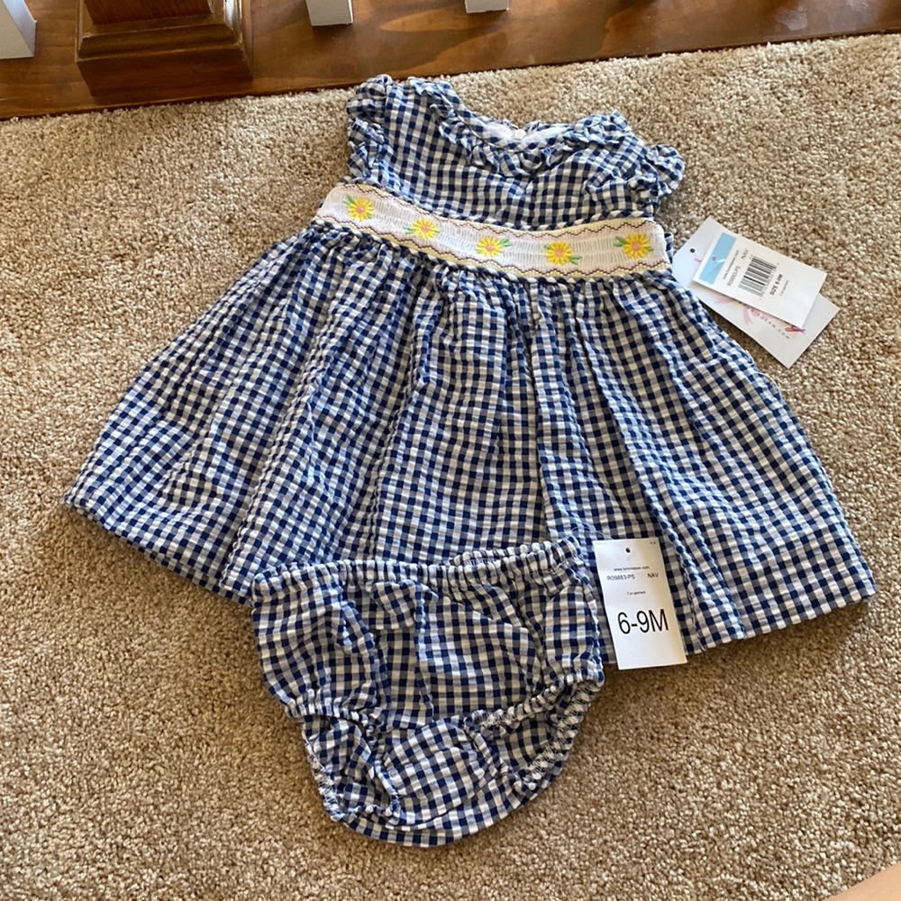 NWT Blue gingham dress-smocked